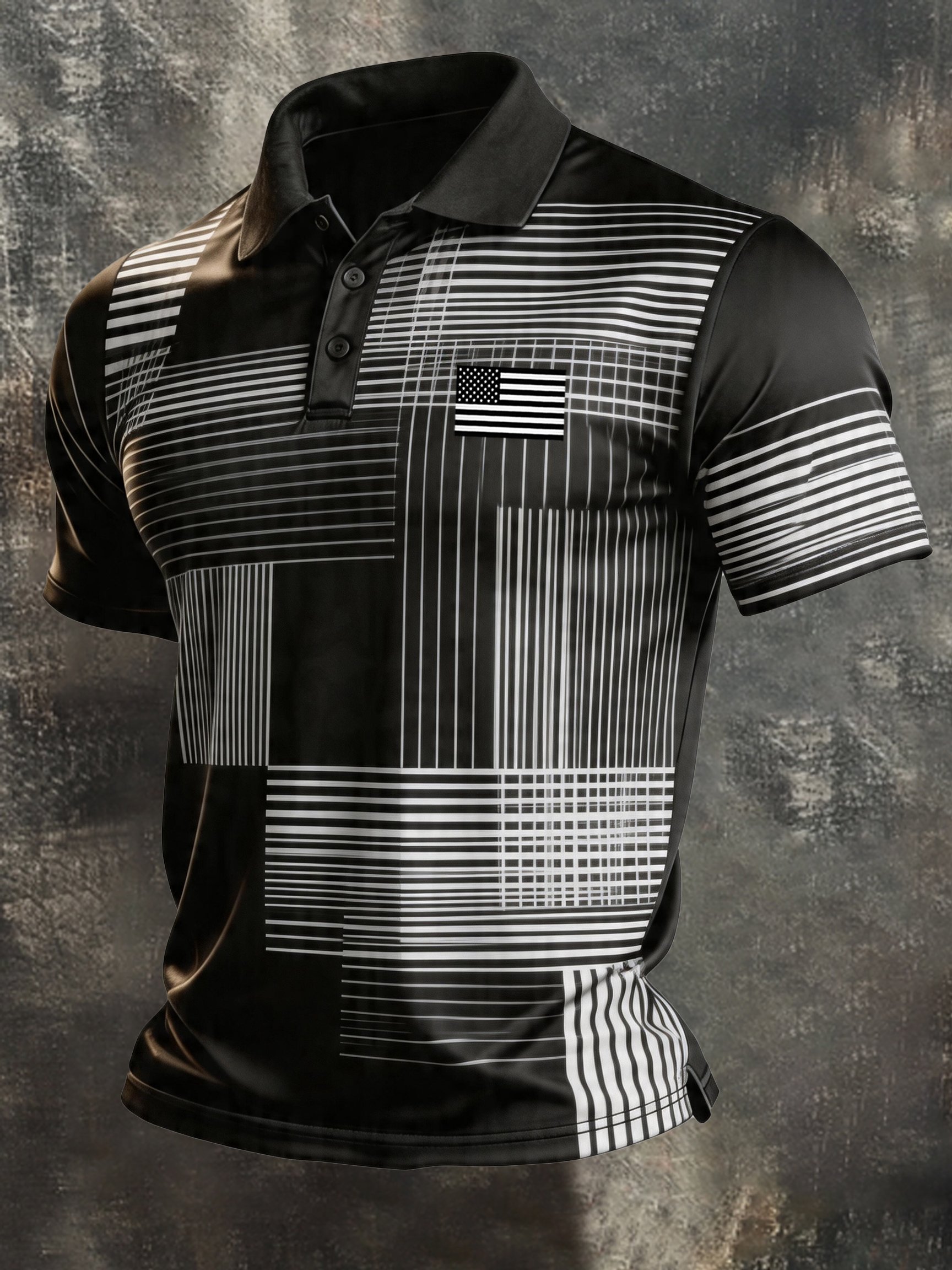 Camisa polo retro Patriotic Color-Block de manga corta para hombre