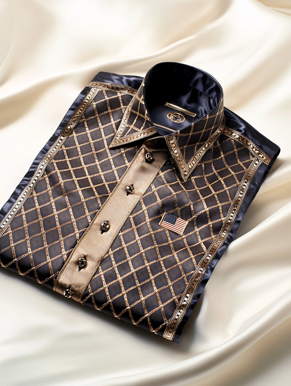 Camisa Mens ejecutivo elegante Independence Day American Flag de manga corta Button