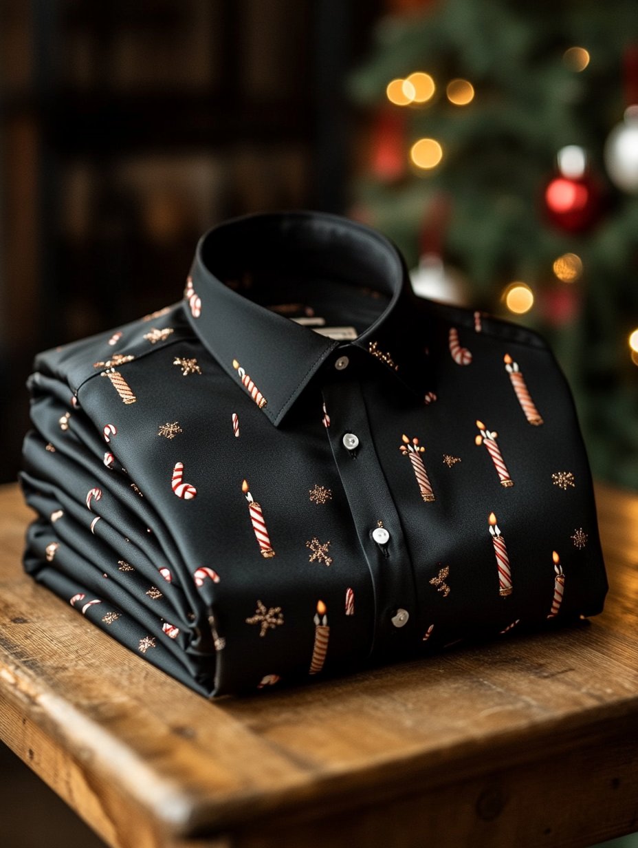 Camisa ejecutivo de lujo Christmas Candle estampado de manga larga para hombre
