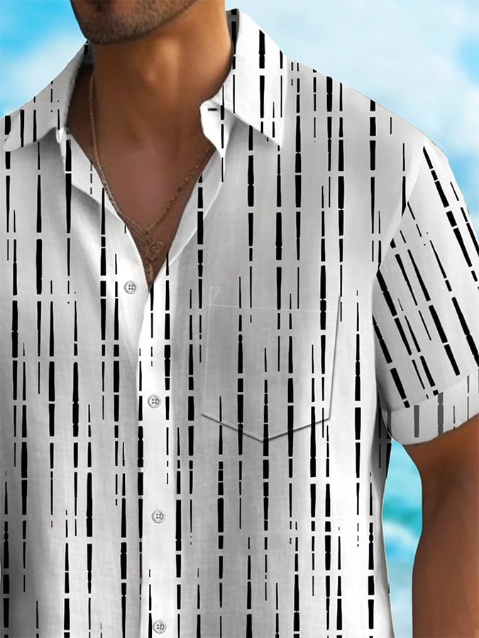 Camisa de modaable a rayas estampado Resort casual (Pockets Included) para hombre