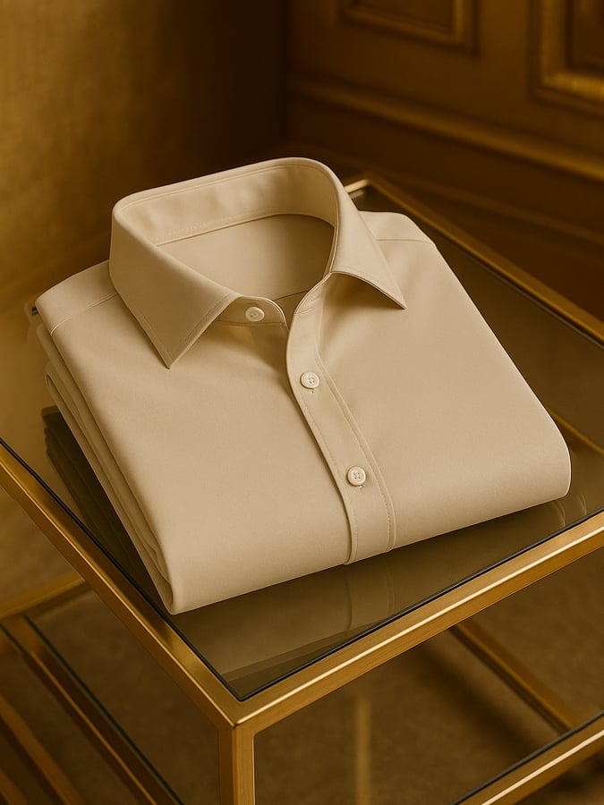 Camisa de color sólido para uso diario Light de lujo solapa cuello de manga larga para hombre
