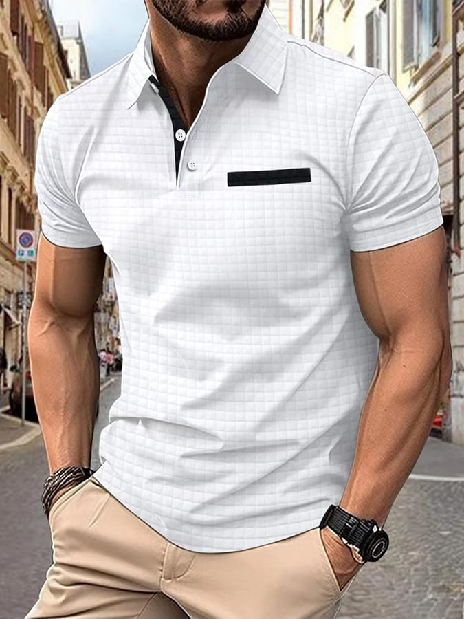 Camisa polo jacquard a cuadros Fabric de moda casual para hombre