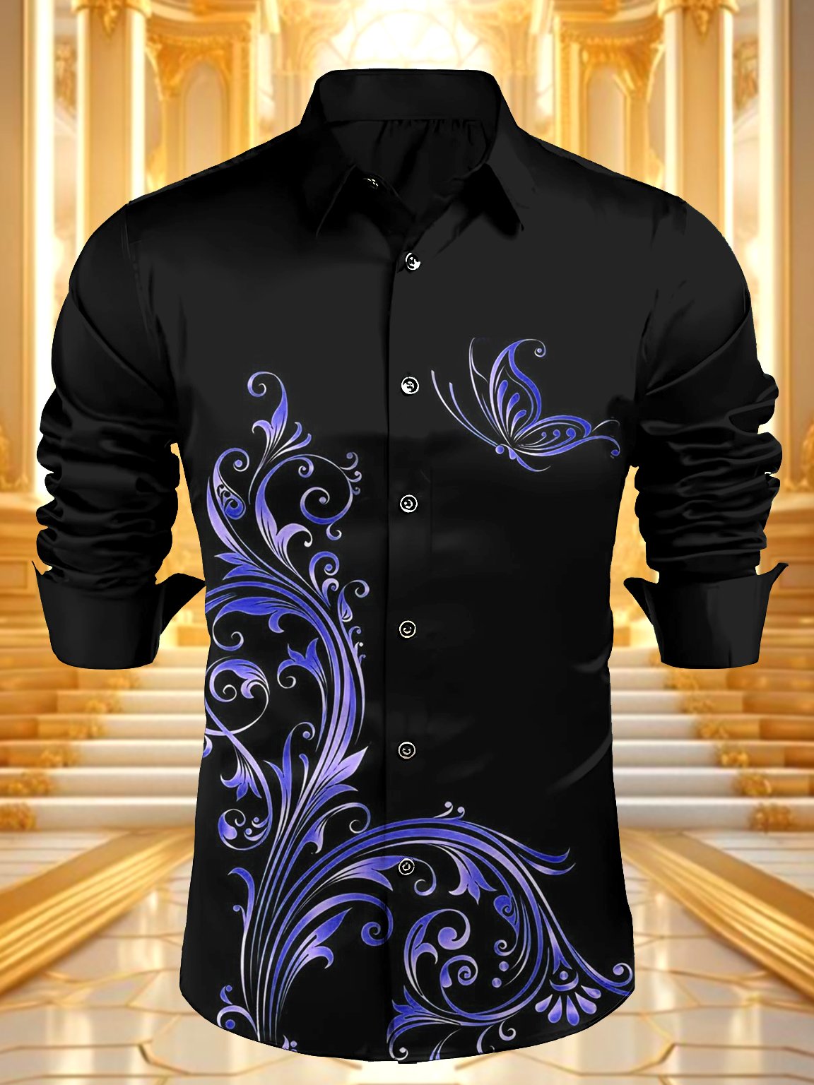 Camisa satén Luxe de manga larga con botones para hombre