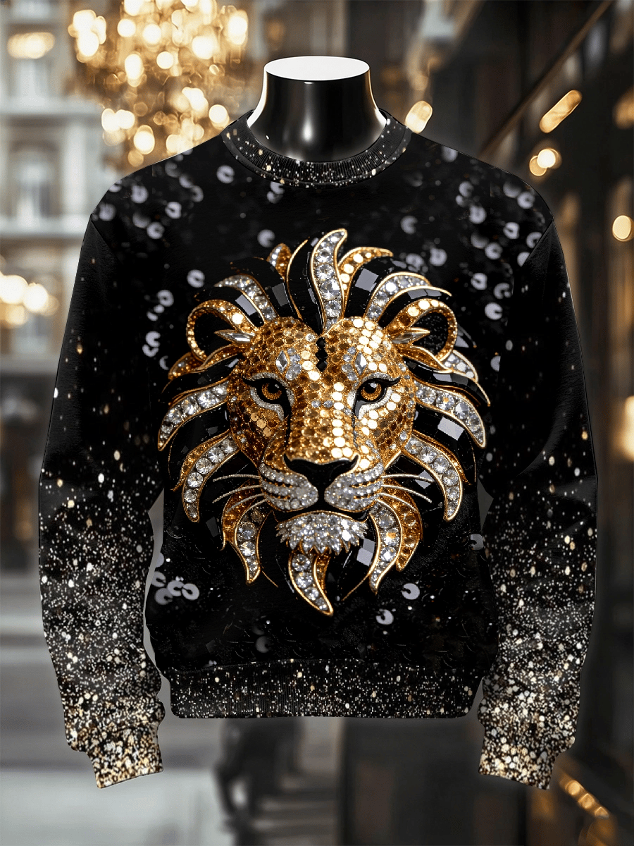 Sudadera retro Luxurious Lion estampado casual para hombre