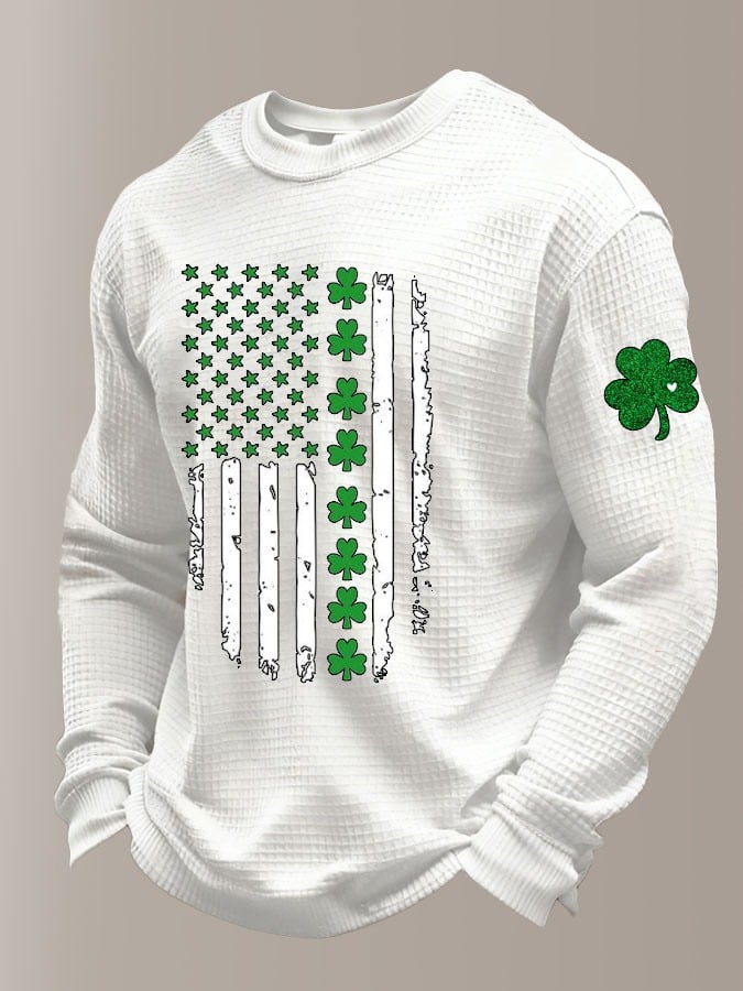 St. Patrick's Day Flag estampado casual de manga larga Top para hombre