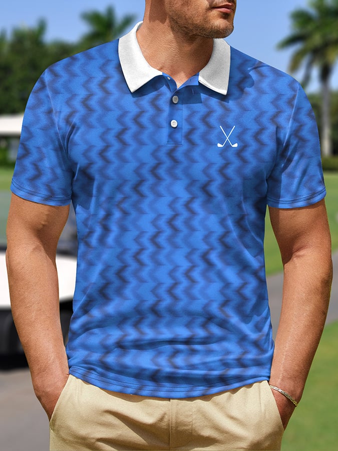 Camisa polo de modaable geométrico de manga corta para hombre