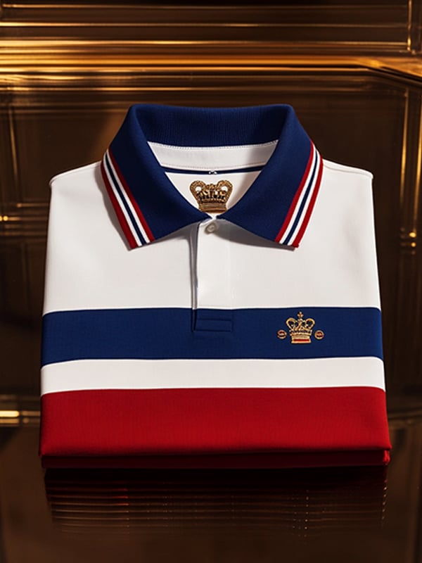 Camisa polo retro ejecutivo rayas estampado de manga larga para hombre