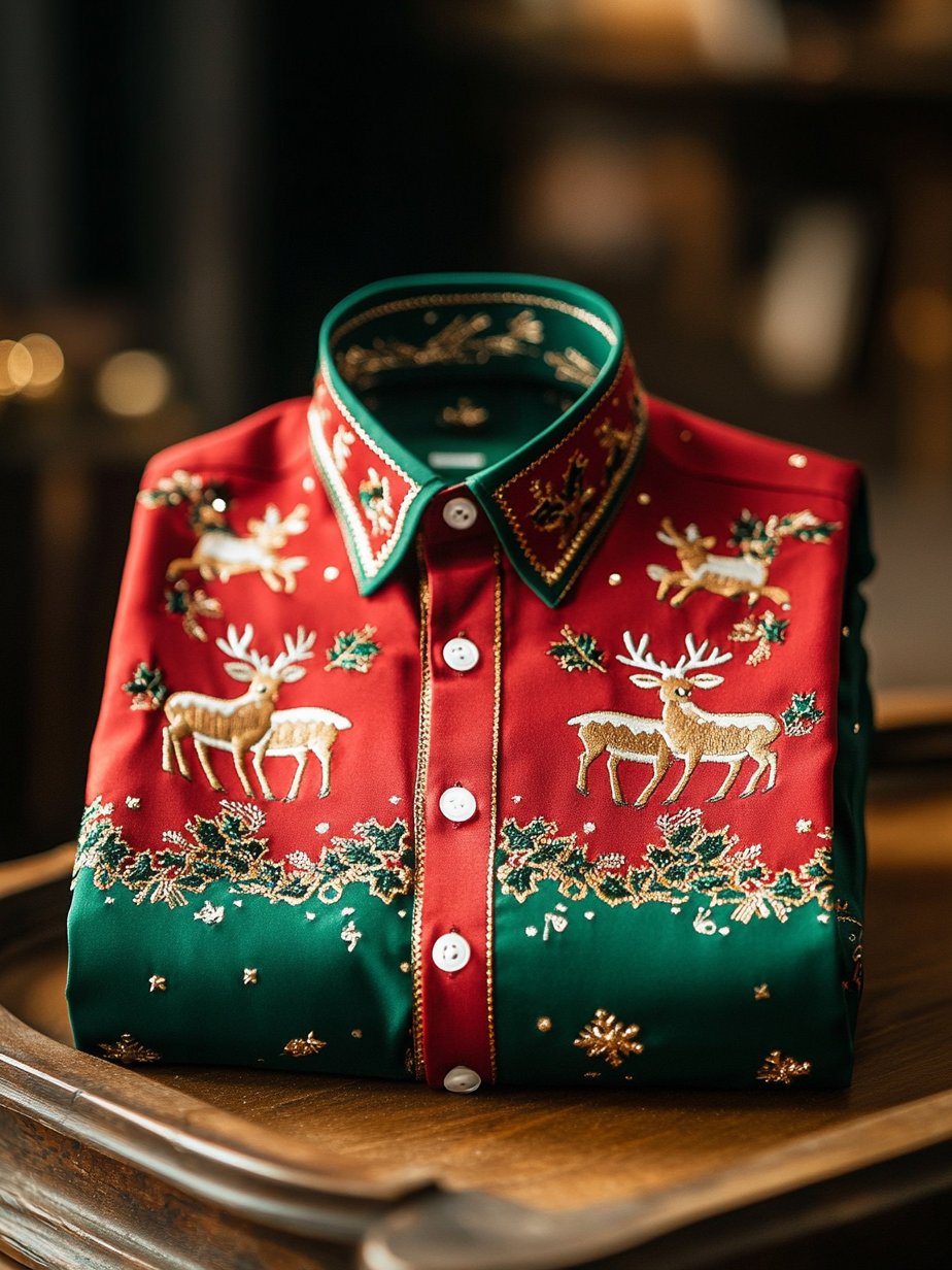Camisa ejecutivo Christmas estampado de manga larga para hombre