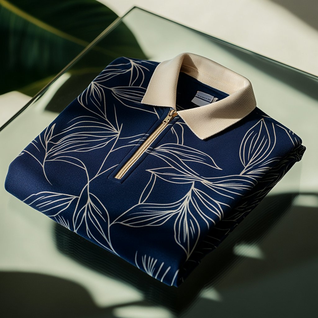 Camisa polo ejecutivo casual jacquard Button de manga corta para hombre
