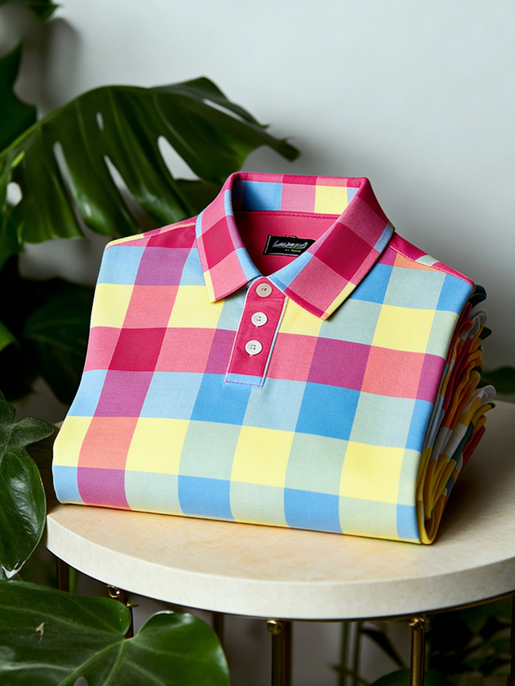 Camisa polo ejecutivo casual Button de manga corta a cuadros estampado para hombre