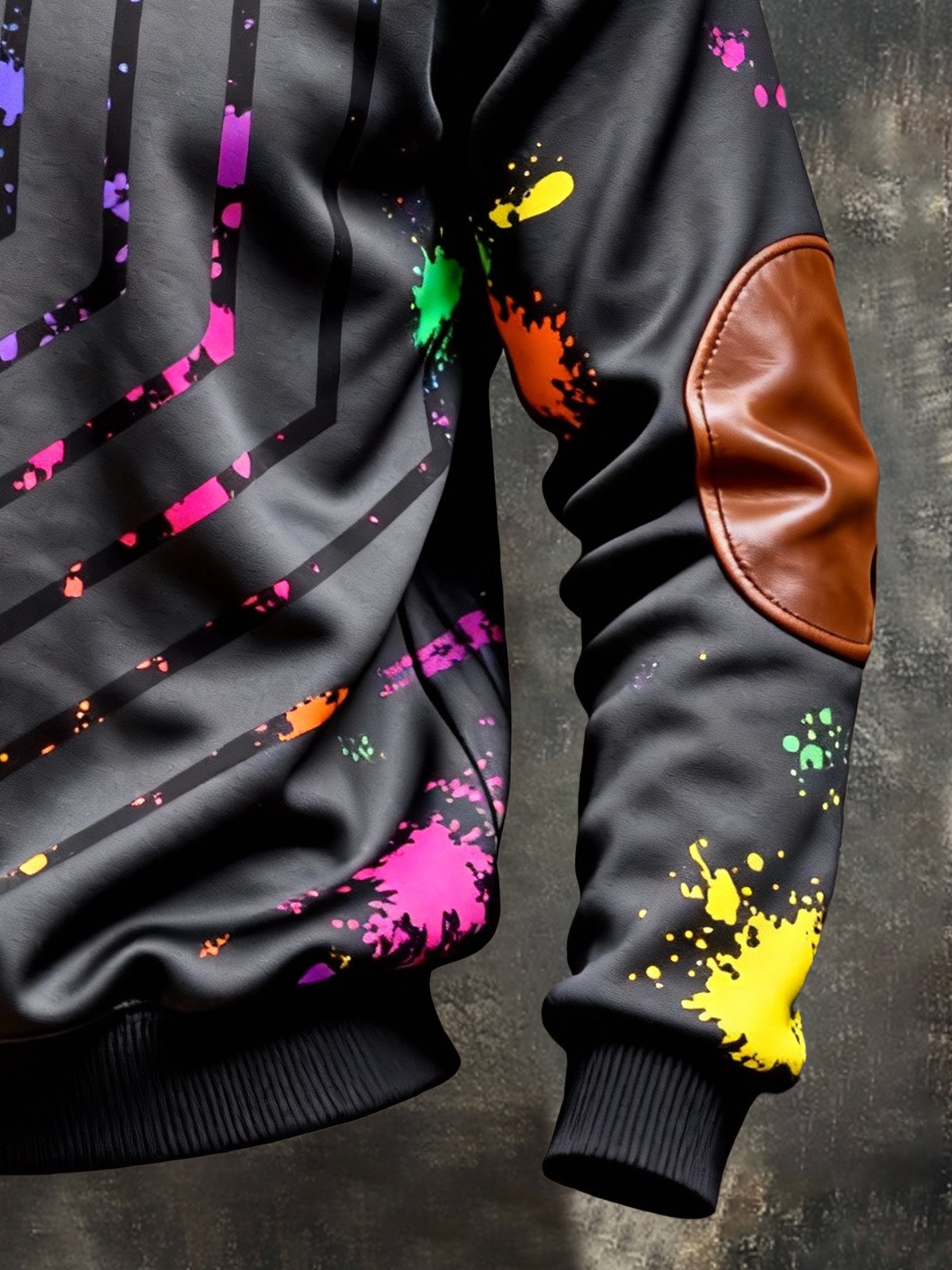 Sudadera vintage Color-Block estampado con cierre con gorrasucha para hombre
