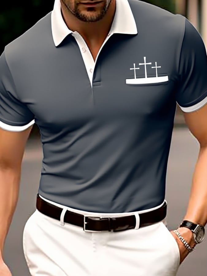 Camisa polo retro Faith casual estampado para hombre