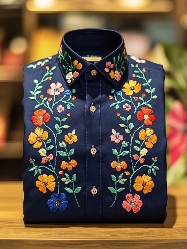 Camisa ejecutivo casual floral solapa de manga corta para hombre