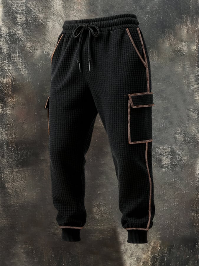 Sudadera Waffle Stitching Contrast Color Hooded casual Suit para hombre