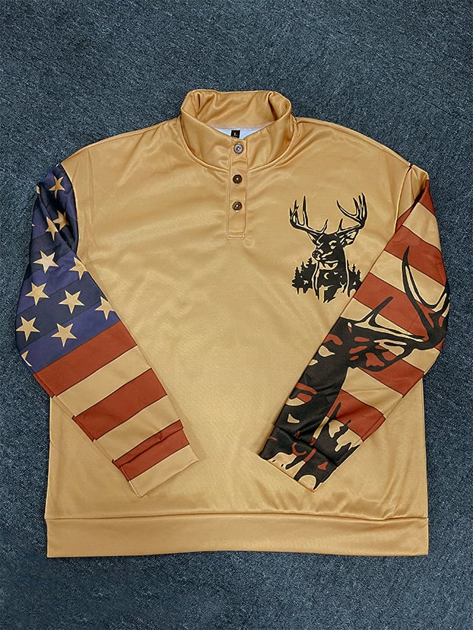 Sudadera Western Style estampado Stand cuello Button para hombre