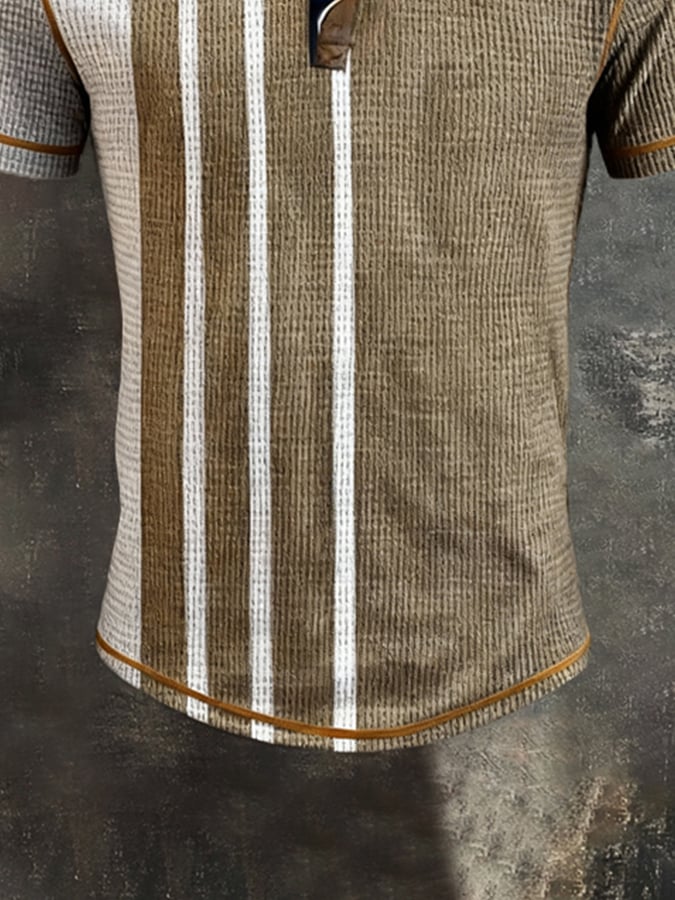 Camiseta vintage-Style Color-Block de manga corta With Henley cuello para hombre