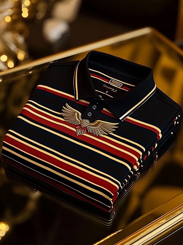 Camisa polo retro ejecutivo rayas estampado de manga larga para hombre