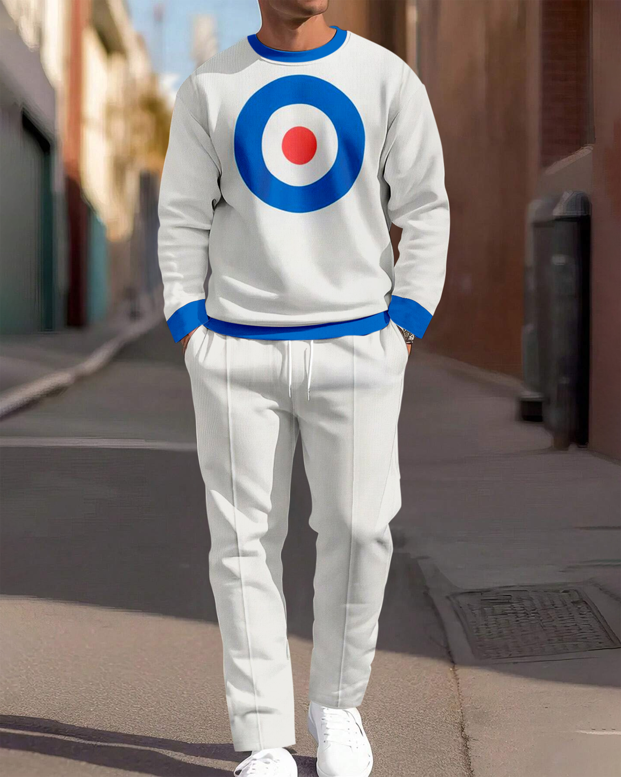 Simple Colorblock Round Neck casual Sports Set 051 para hombre