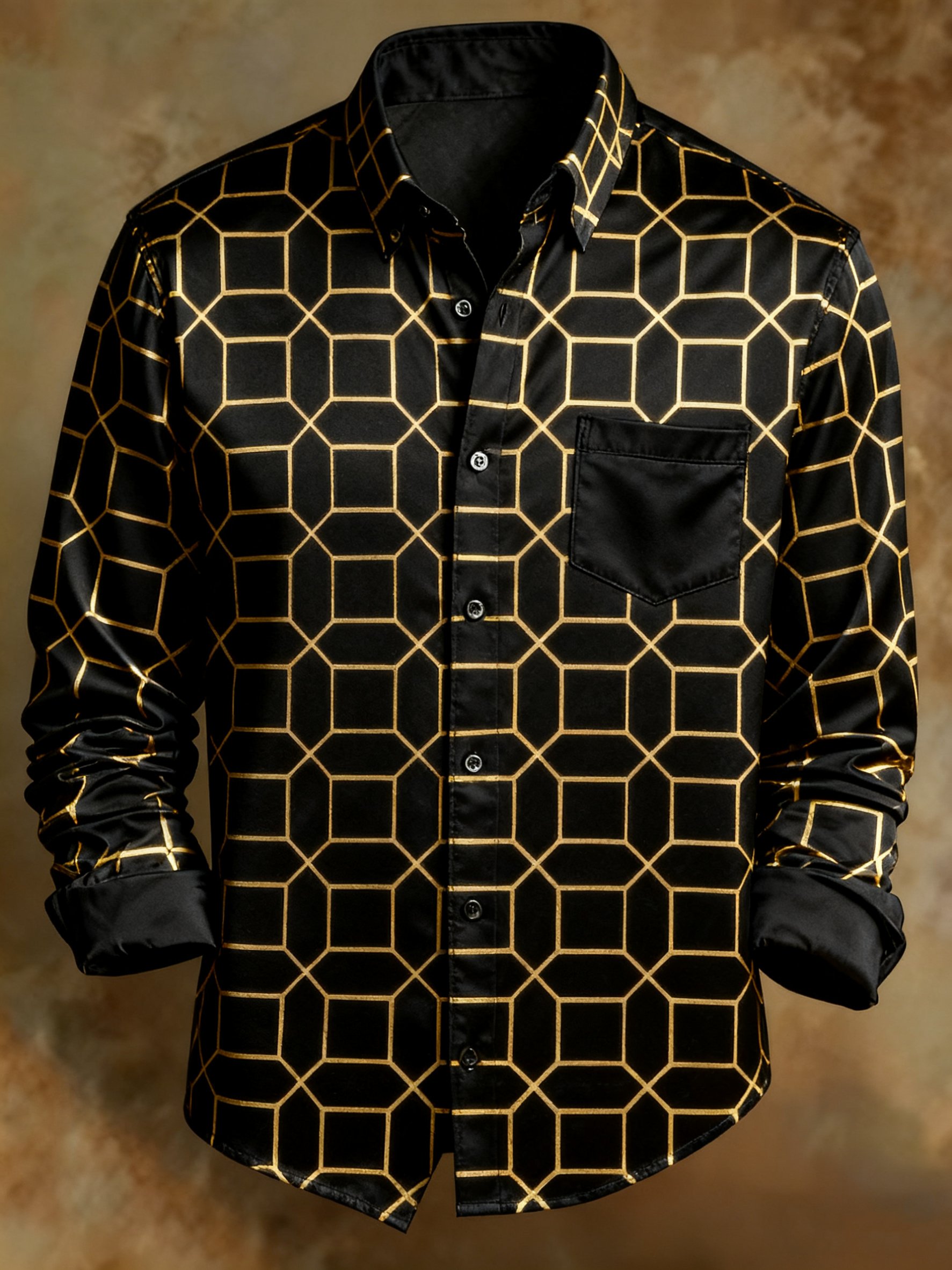 Camisa retro Abstract Art estampado Octagon Trellis ejecutivo Style para hombre