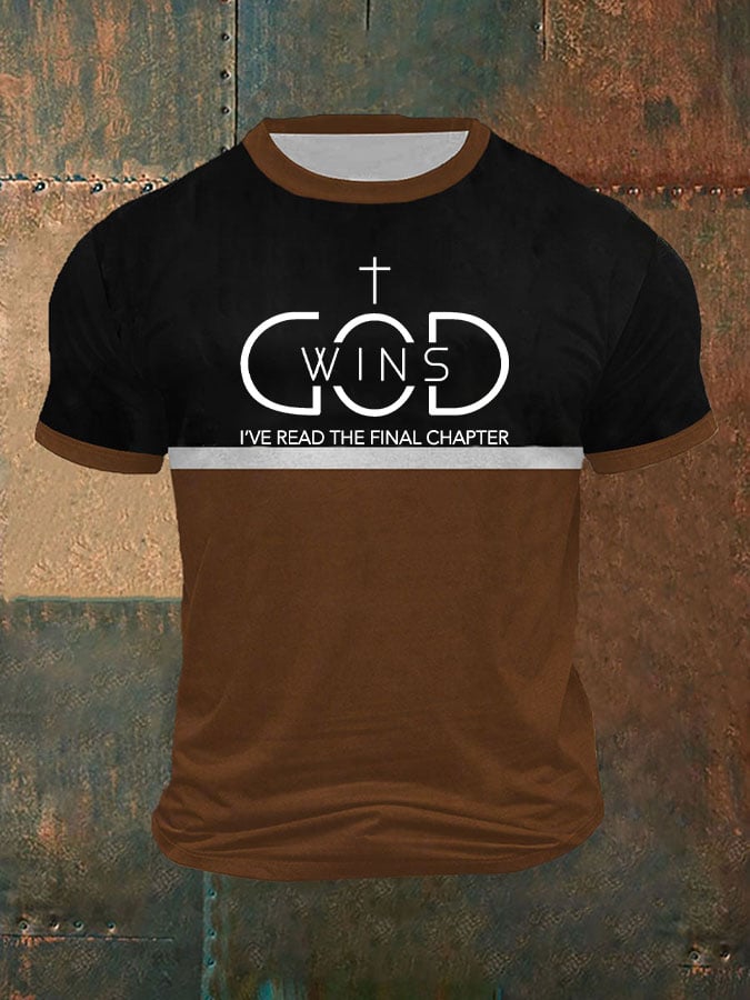 Camiseta God Wins estampado Round Neck para hombre