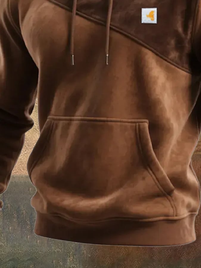 Sudadera retro desgastado en bloques de color estampado casual de manga larga para hombre