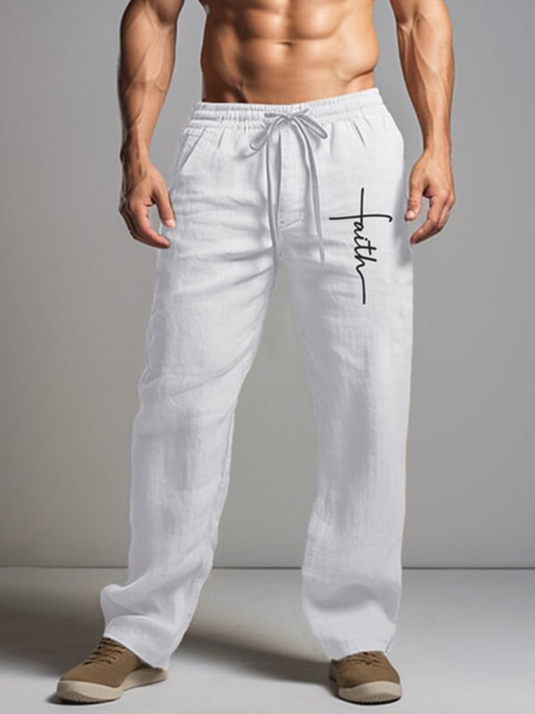 Pantalón Drawstring Elastic Waist Straight Comfortable And transpirable para exterior Vacation Beach Vacation casual para hombre