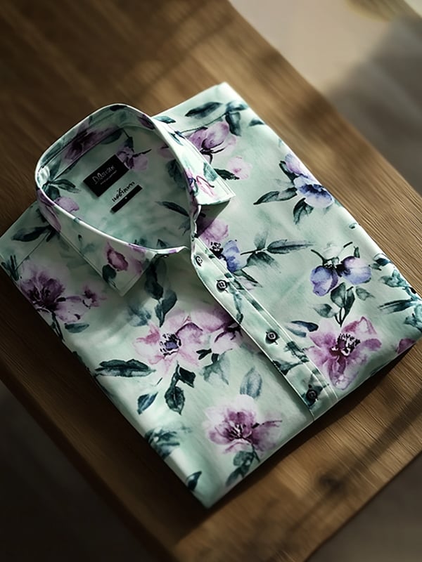 Camisa casual Watercolor floral estampado de manga larga para hombre