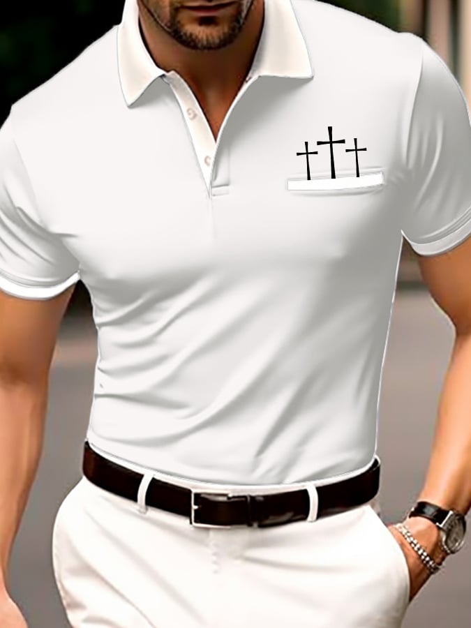 Camisa polo retro Faith casual estampado para hombre