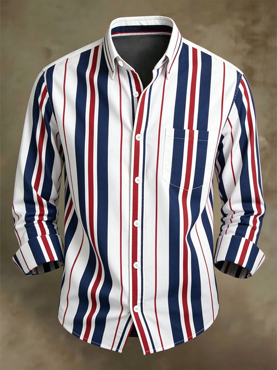 Camisa ejecutivo casual a rayas de manga larga para hombre