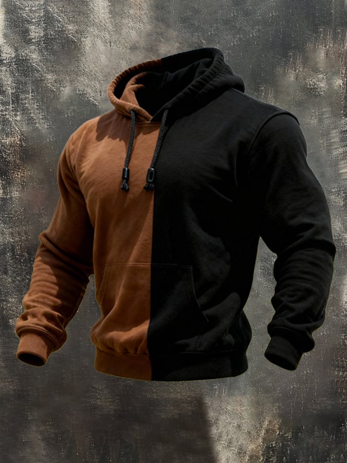 Sudadera retro Stitching Contrast Color Hooded casual Suit para hombre