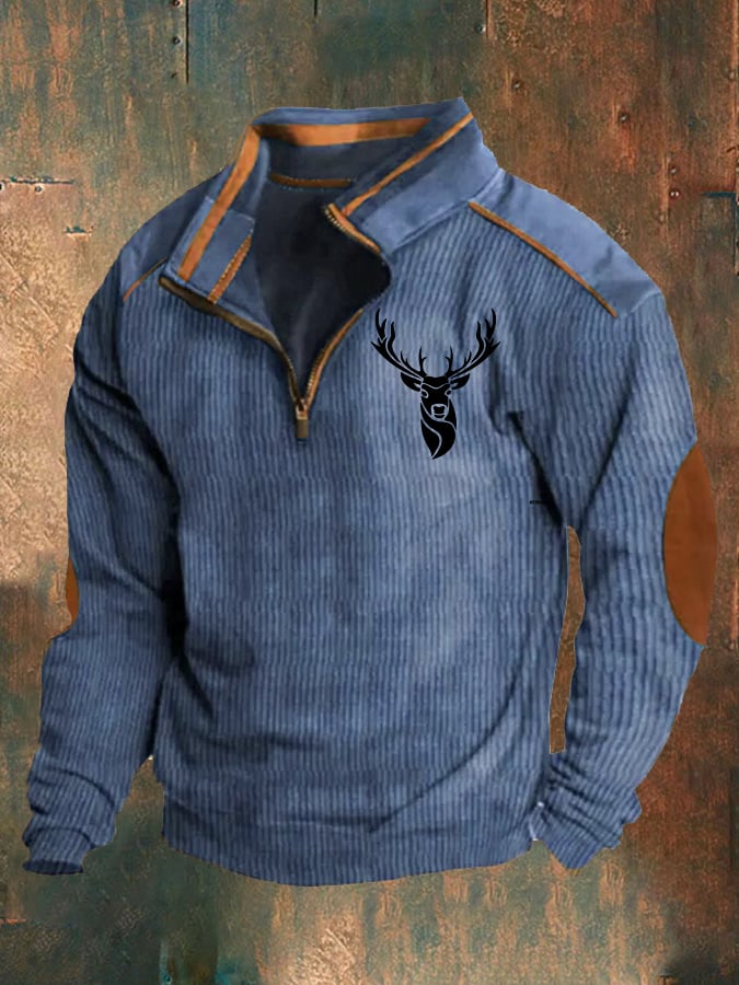 Sudadera casual vintage Western Style Zip Contrast para hombre
