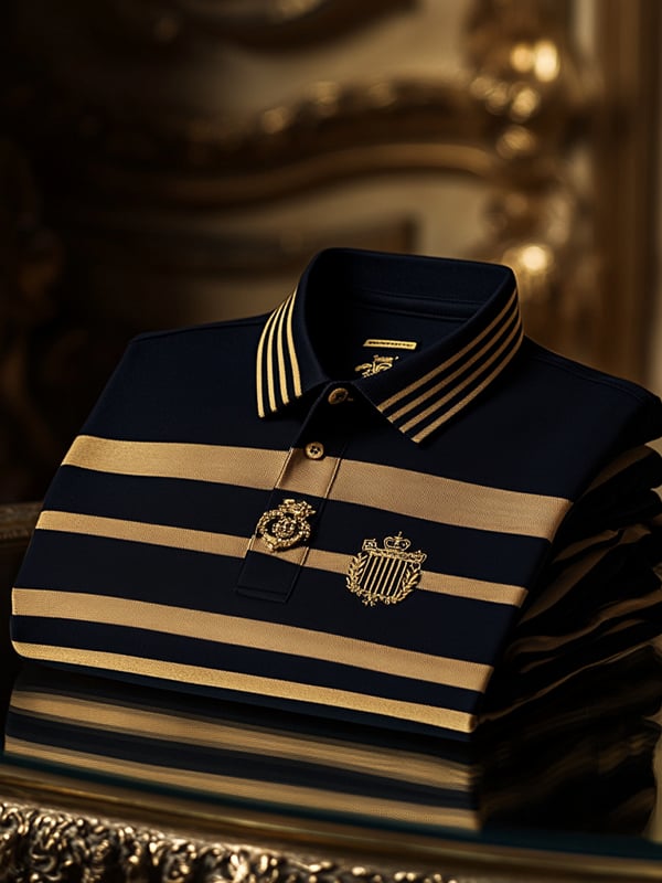 Camisa polo retro ejecutivo rayas estampado de manga larga para hombre