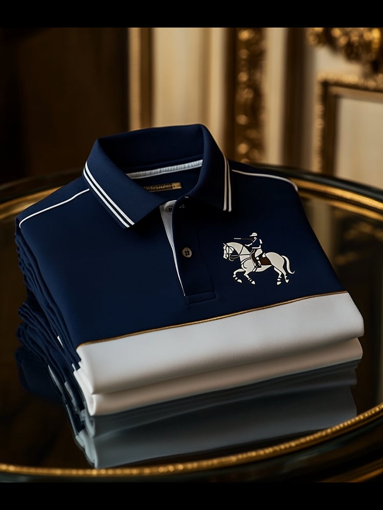 Camisa polo clásico ejecutivo Check Logo Button de manga corta para hombre