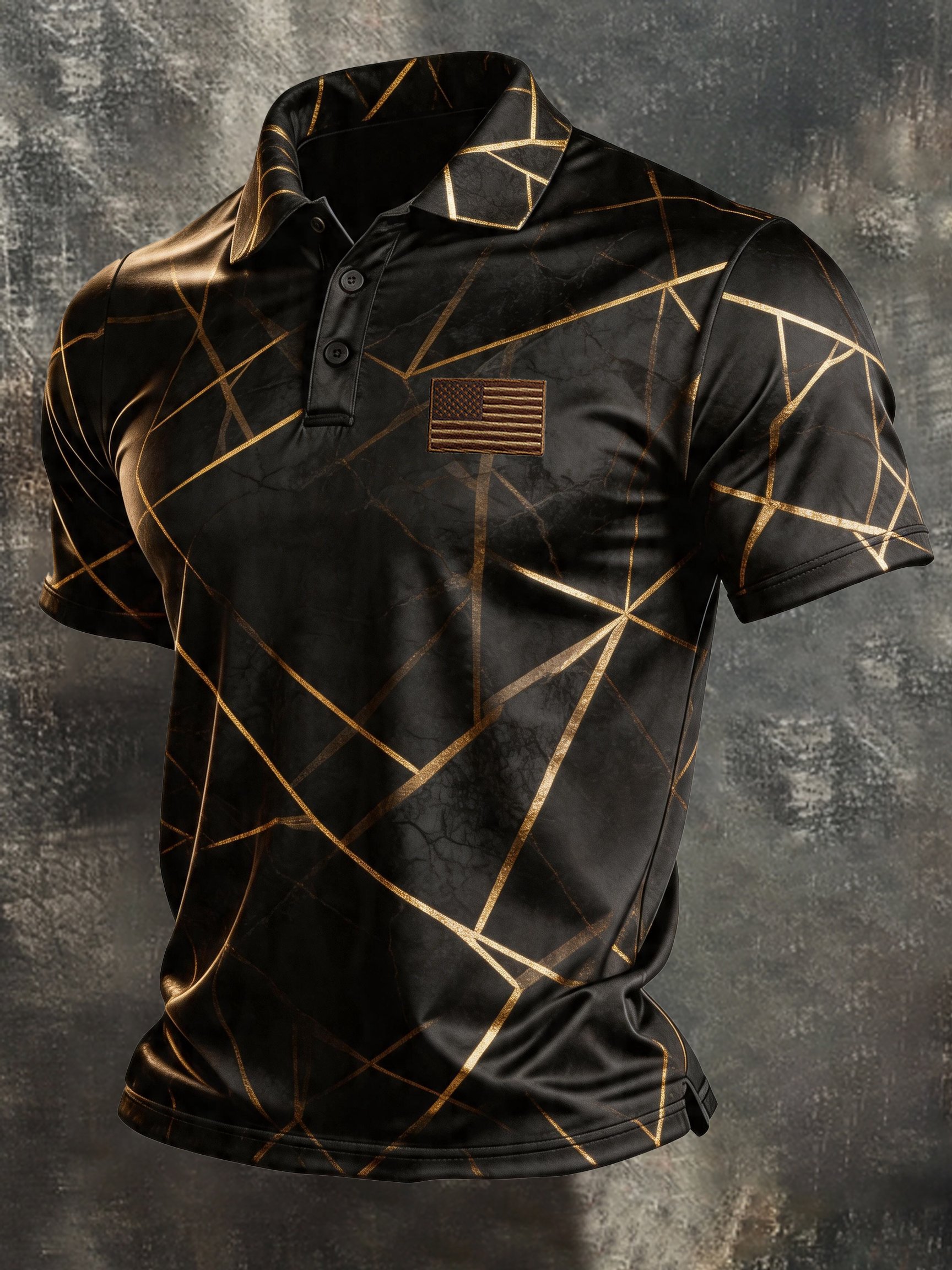Camisa polo retro Patriotic Color-Block de manga corta para hombre