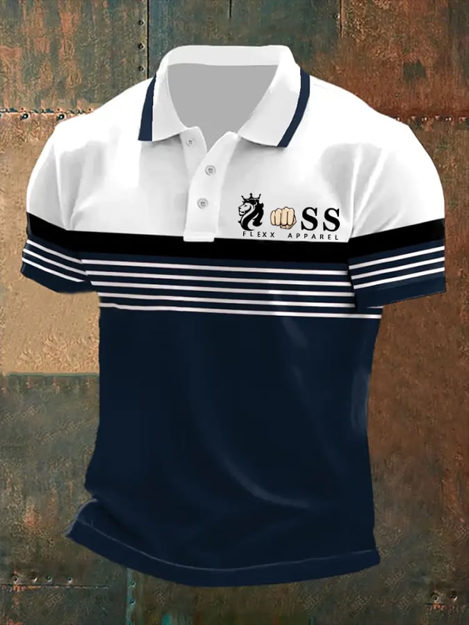 Camisa polo retro Letter estampado casual para hombre