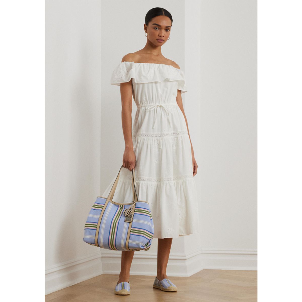 Cotton Off the Shoulder Tiered Dress - 1
