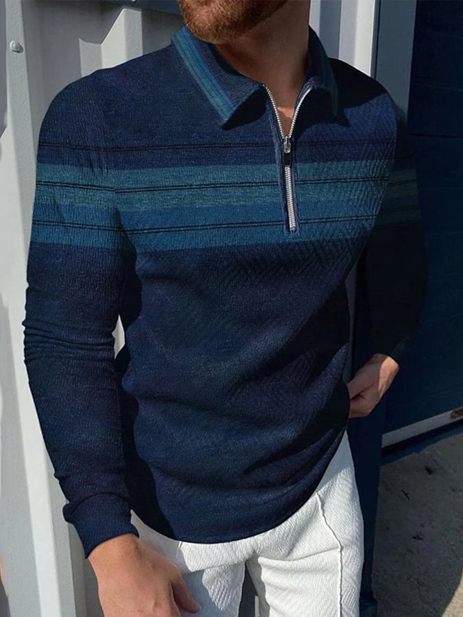Camisa polo de moda estampado estampado solapa Pullover de manga larga