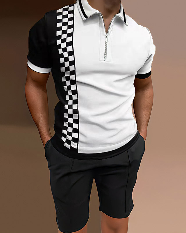Conjunto de dos piezas camisa polos casual Colorblock para hombre