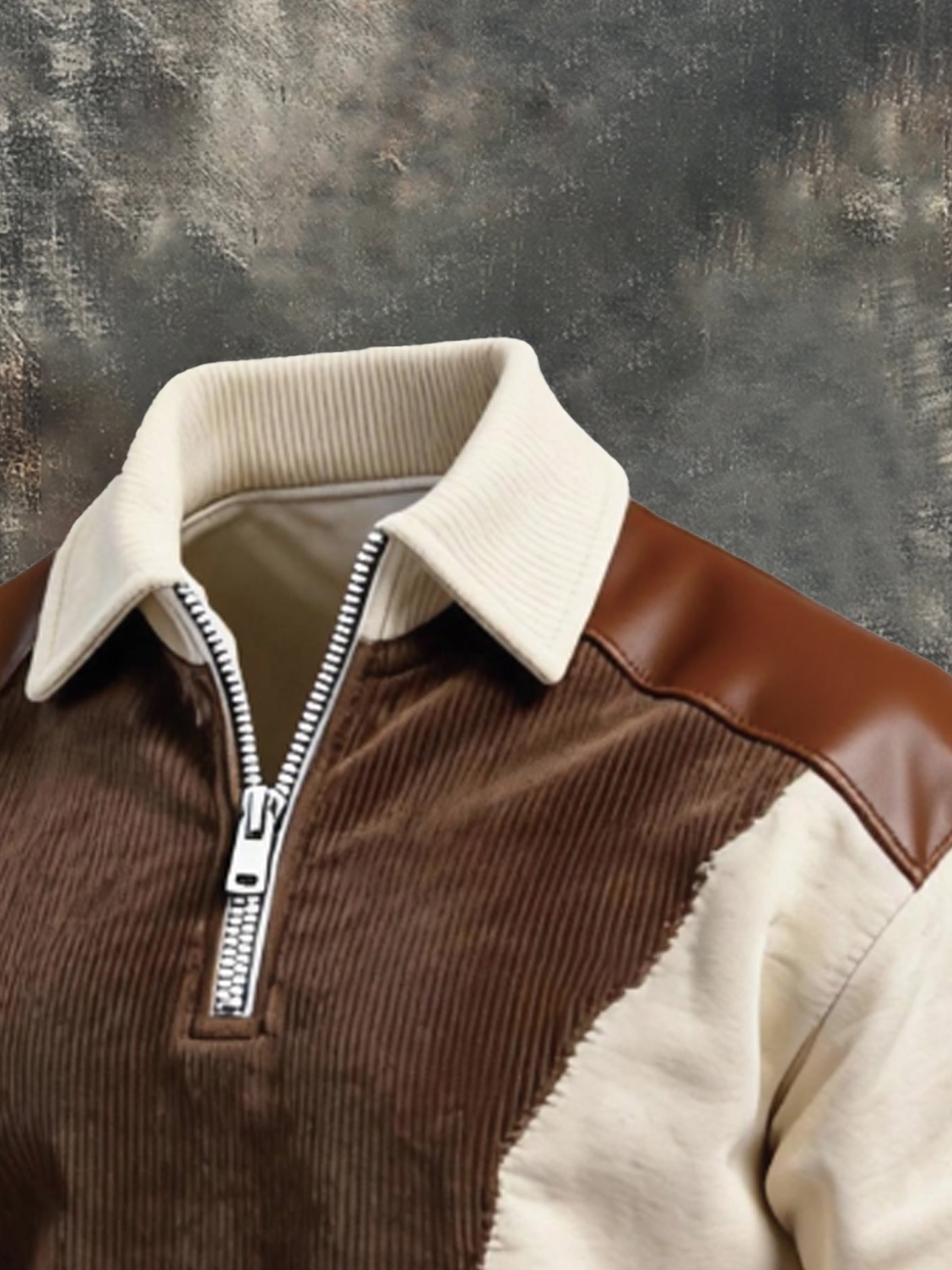 Sudadera vintage Color-Block estampado con cierre con gorrasucha para hombre