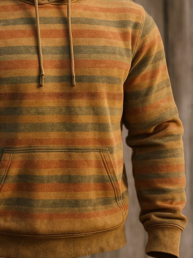 Sudadera retro desgastado en bloques de color estampado casual de manga larga para hombre
