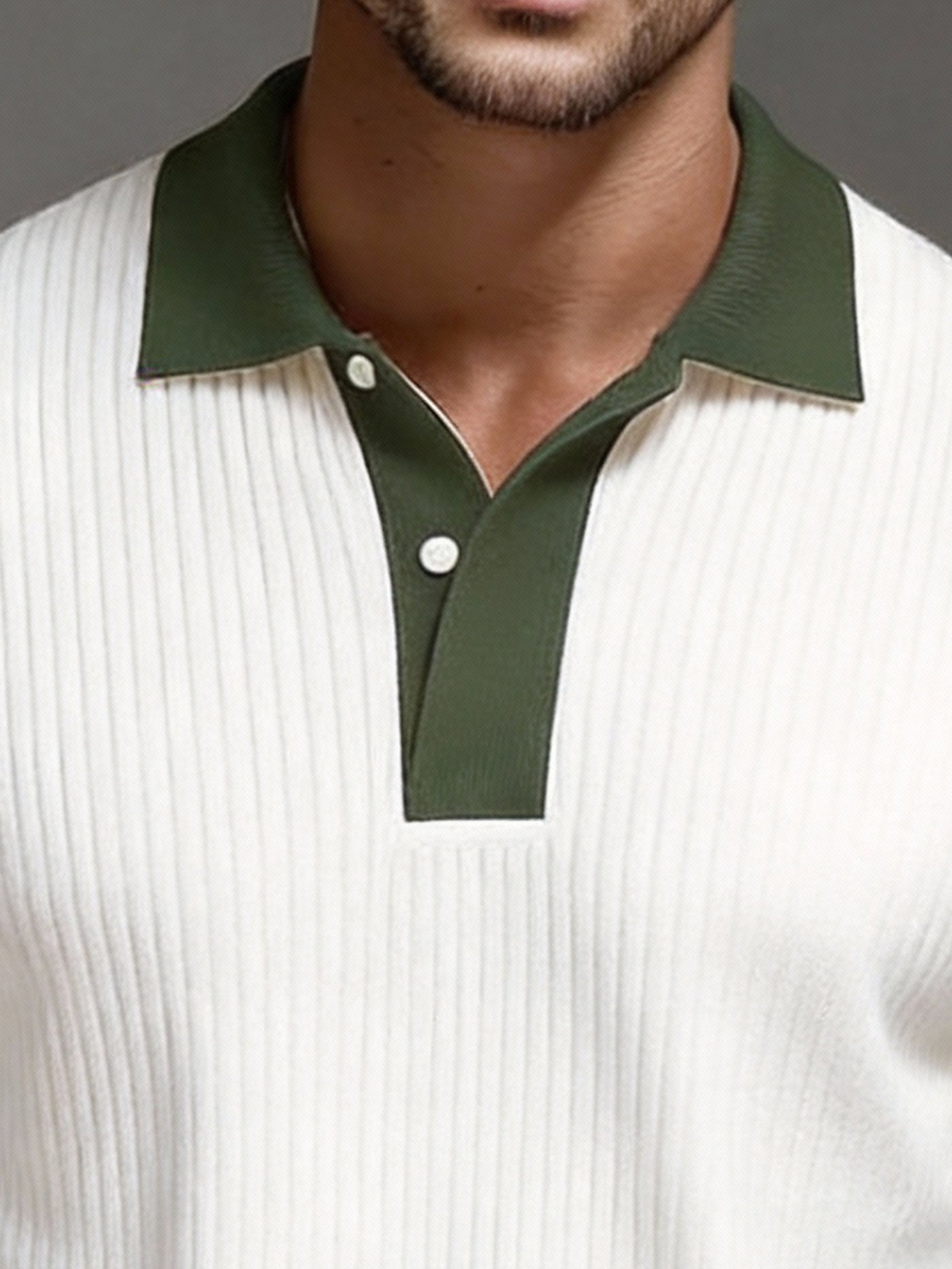 Camisa polo vintage Color-Block con botones with de manga largas para hombre