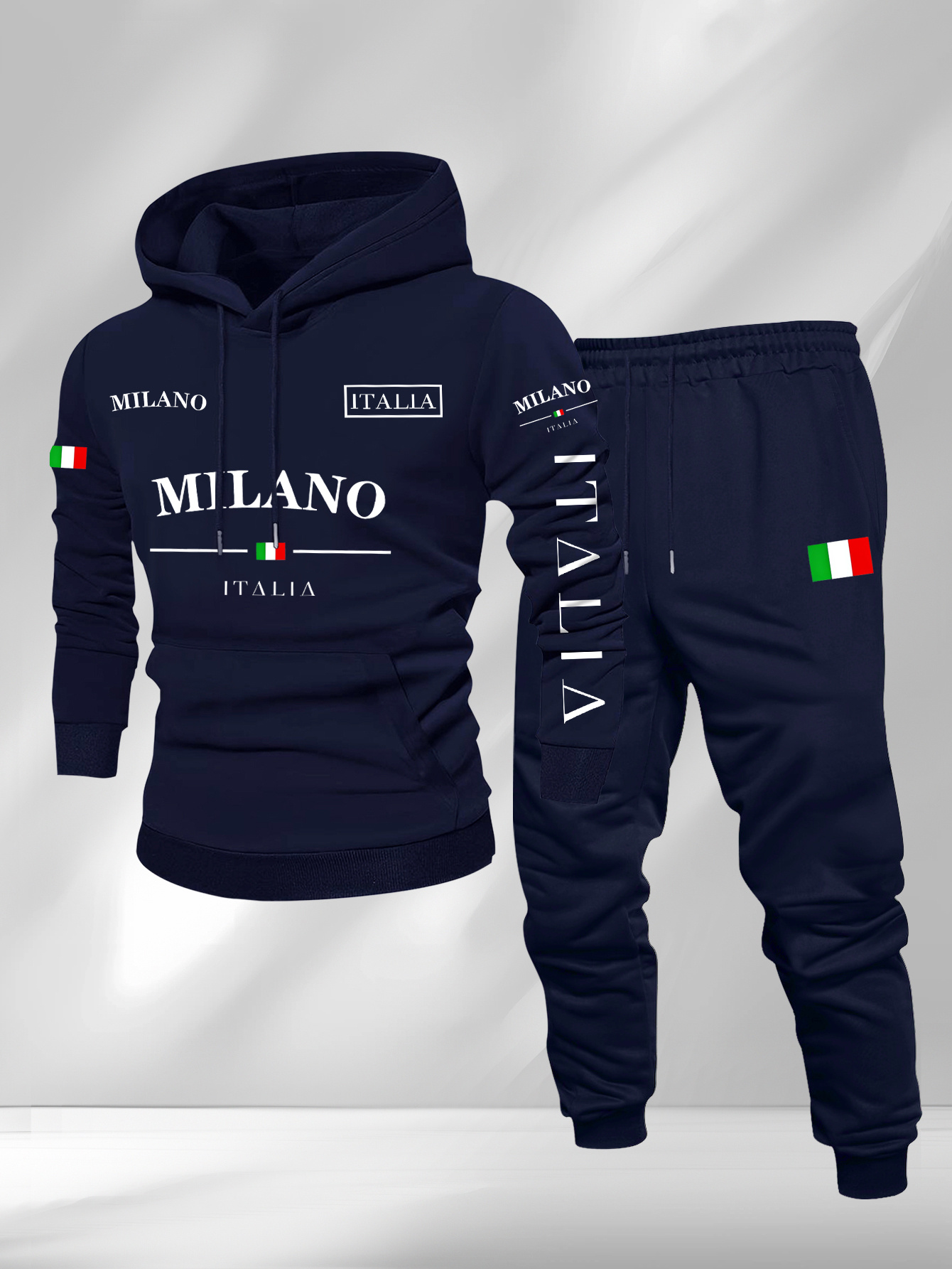 Conjunto de dos piezas casual Color Matching estampado sudadera con capuchas de manga larga sudaderas & Sweatpantalón para hombre