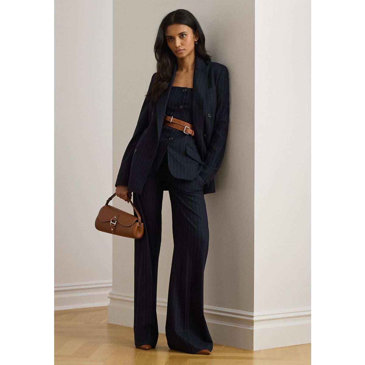 Double-Breasted Pinstripe Twill Blazer - 5