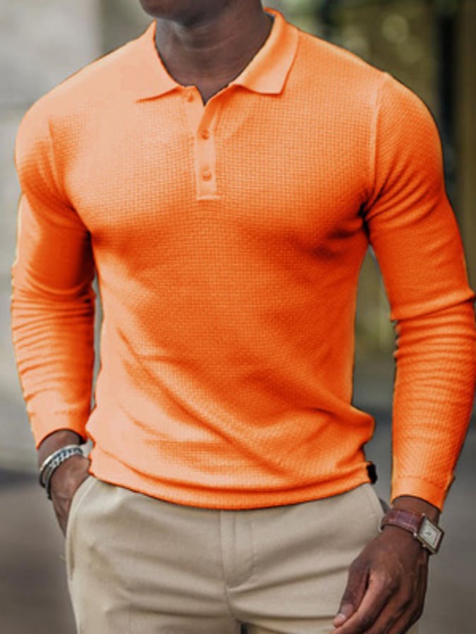 Camisa polo Waffle casual de manga larga Half Button