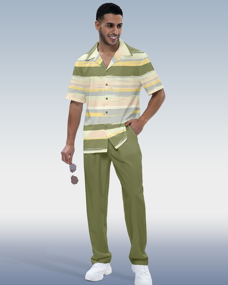Camisa en bloques de color estampado de manga corta Walking Suit 933 para hombre