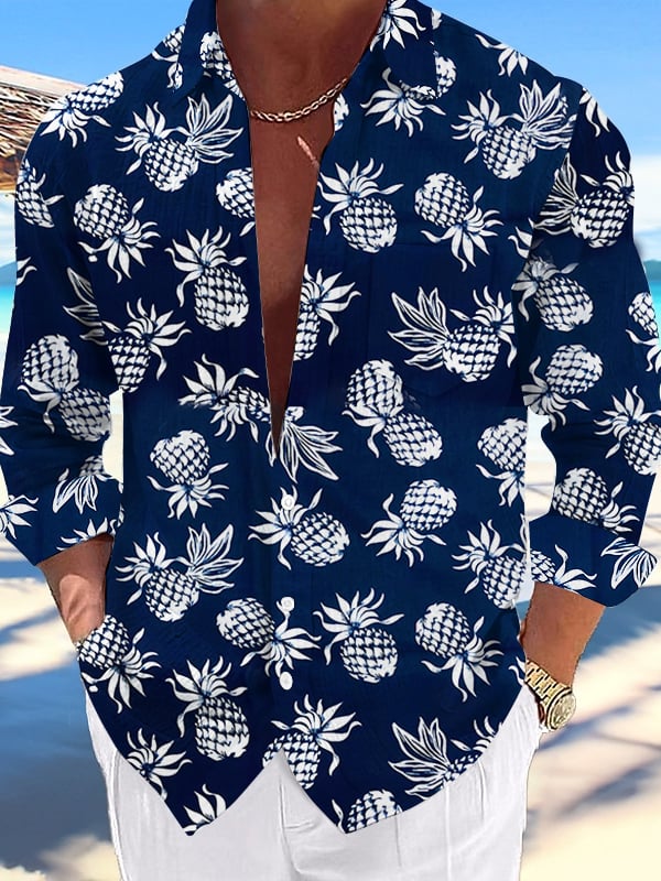 Camisa casual Hawaiian Pineapple estampado Lapel para hombre