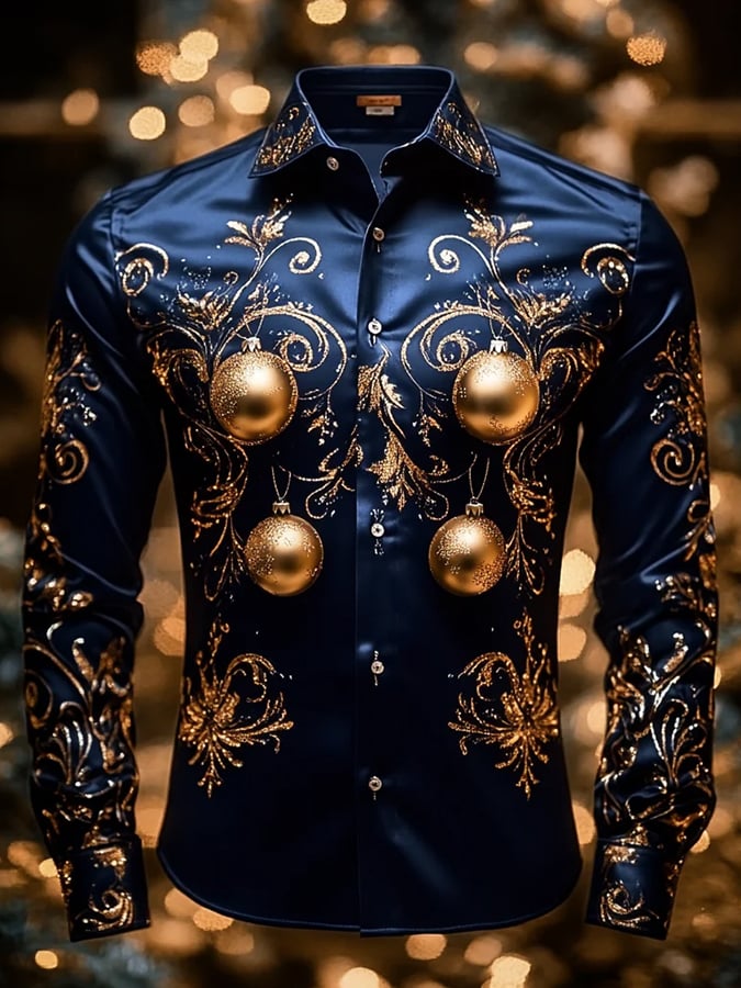 Camisa Christmas Light de lujo solapa de manga larga para hombre