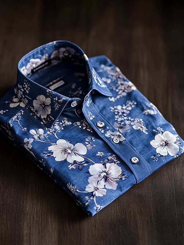Camisa casual Watercolor floral estampado de manga larga para hombre