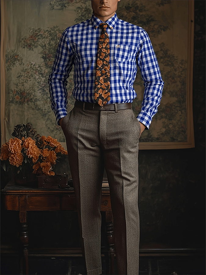 Camisa a cuadros ejecutivo casual para hombre