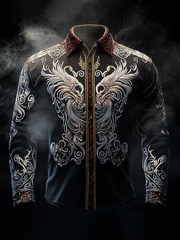 Camisa vintage Viking estampado de manga larga para hombre
